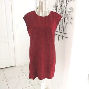 LOFT Burgundy Print Shift Dress Pockets Wine